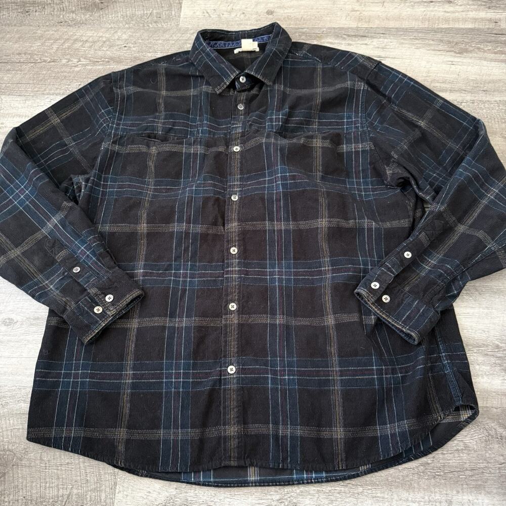 Carbon 2 Cobalt Corduroy Shirt Mens XL Micro Cord Long Sleeve Button Up Plaid